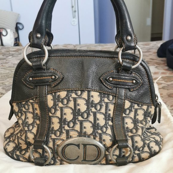 RARE Vintage Christian Dior Trotter Satchel -  Beige/Black Canvas - Picture 1 of 13